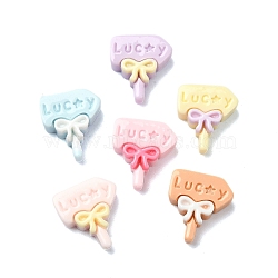 Macaron Color Opaque Resin Decoden Cabochons, Mixed Color, Arrow with Word Lucky, 13x11x4mm(CRES-Q221-01E)