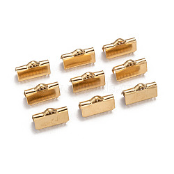 Ion Plating(IP) 304 Stainless Steel Ribbon Crimp Ends, Golden, 9x15mm, Hole: 1.5mm(X-STAS-F098-04)