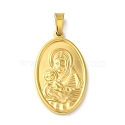 304 Stainless Steel Pendants, Religious, Oval with Saint Charm, Golden, 33.5x20x3mm, Hole: 6.5x3.5mm(STAS-B073-01B-G)