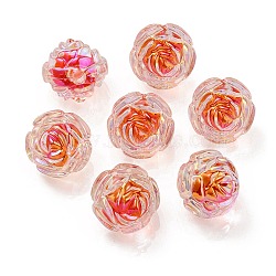 UV Plating Rainbow Iridescent Acrylic Beads, Two Tone Bead in Bead, Rose, Red, 15.5x16x15mm, Hole: 3mm(OACR-P010-20C)