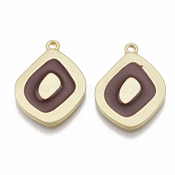Smooth Surface Alloy Pendants, with Enamel, Rhombus, Matte Gold Color, Coconut Brown, 25x18.5x2.5mm, Hole: 1.2mm(X-ENAM-S116-11B)