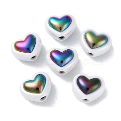 UV Plating Rainbow Iridescent Acrylic Beads, Two Tone, Bead in Bead, Heart, 15x18x12mm, Hole: 3.5mm(X-OACR-H112-19C)