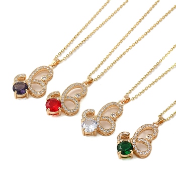Brass Micro Pave Cubic Zirconia Pendant Necklaces for Women, 201 Stainless Steel Cable Chain Necklaces, Butterfly, Mixed Color, 15.75 inch(40cm)