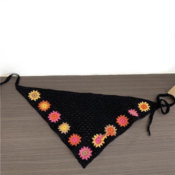 Triangle Lovely Flower Pattern Cloth Hair Kerchief, Cute Crochet Bandanas Tie Back Headwrap, Black, 320x480mm