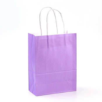 Pure Color Kraft Paper Bags, Gift Bags, Shopping Bags, with Paper Twine Handles, Rectangle, Medium Purple, 21x15x8cm