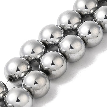 Electroplated Synthetic Magnetic Hematite Beads Strands, Round, Platinum Plated, 12mm, Hole: 1.2mm, about 33pcs/strand, 15.75''(40cm)