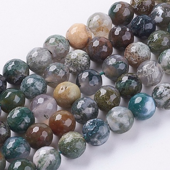 Natural Indian Agate Beads Strands, Faceted, Round, Mixed Color, 10mm, Hole: 1mm, about 38pcs/strand, 15.75 inch