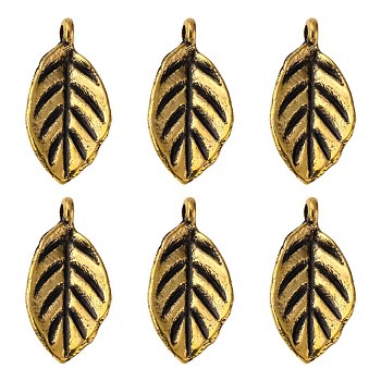 Tibetan Style Alloy Pendants, Leaf, Antique Golden, 16x8x1mm, Hole: 2mm