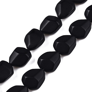 Frosted Glass Beads Strands, Imitation Gemstone, Faceted, Nuggets, Black, 12x9.5x6.5mm, Hole: 0.9mm, about 50pcs/strand, 23.23~23.62''(59~60cm)