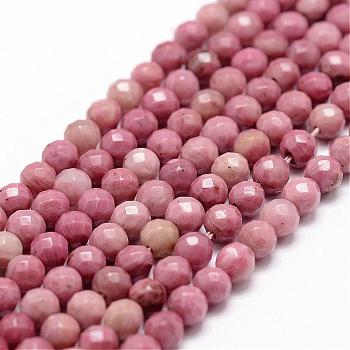 Natural Rhodonite Beads Strands, Faceted, Round, 6mm, Hole: 1mm, about 57pcs/strand, 14.5 inch~15.1 inch
