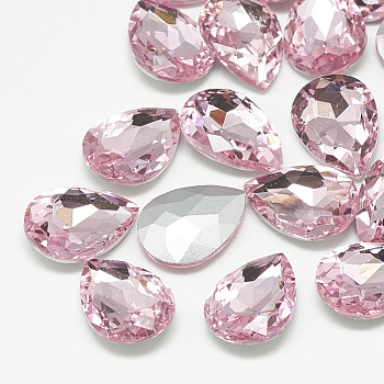 Pointed Back Glass Rhinestone Cabochons, Back Plated, Faceted, teardrop, Light Rose, 8x6x3mm