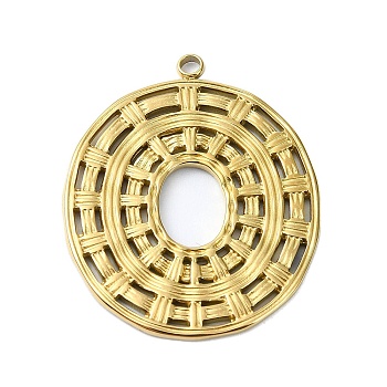 Ion Plating(IP) 304 Stainless Steel Pendants, Real 18K Gold Plated, Flat Round, 31x25.5x1.5mm, Hole: 2mm