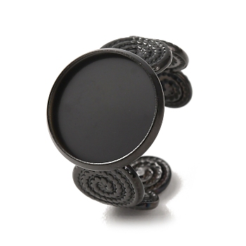 Spiral 304 Stainless Steel Cuff Ring Components, Round Bezel Cup Ring Settings, Ion Plating(IP), Black, 15.5mm, 19mm, Tray Size: 14mm