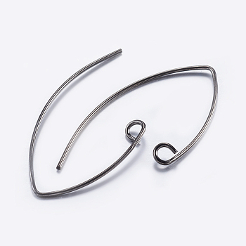 Brass Earring Hooks, with Horizontal Loop, Plated, Gunmetal, 29x15mm, Hole: 2mm, 22 Gauge, Pin: 0.6mm, 22 Gauge, Pin: 0.6mm