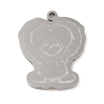 Non-Tarnish 201 Stainless Steel Pendants, Sloth Charm, Stainless Steel Color, 25x20x1.5mm, Hole: 1mm