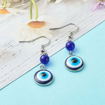 304 Stainless Steel Dangle Earrings, with Resin Evil Eye, Stainless Steel Color, 50mm, Pin: 0.7mm