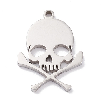 201 Stainless Steel Pendants, Laser Cut, Skull, Stainless Steel Color, 28.5x21x2mm, Hole: 2mm