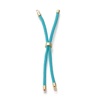 Nylon Twisted Cord Bracelet Making, Slider Bracelet Making, with Eco-Friendly Brass Findings, Round, Golden, Dark Turquoise, 8.66~9.06 inch(22~23cm), Hole: 2.8mm, Single Chain Length: about 4.33~4.53 inch(11~11.5cm)