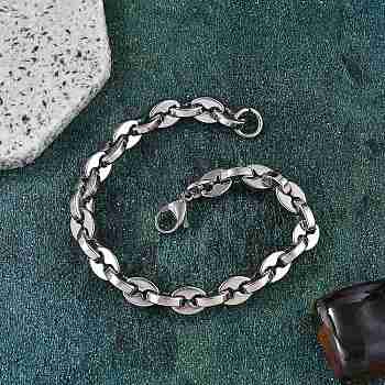 304 Stainless Steel Coffee Bean Chain Bracelets for Women Men, Stainless Steel Color, 8-3/4 inch(22.3cm)