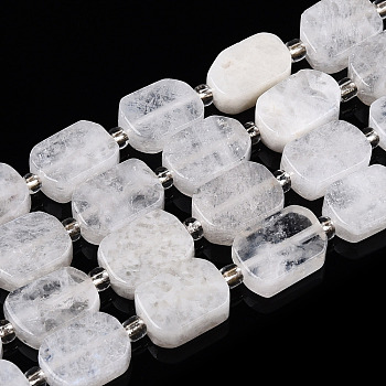 Natural Rainbow Moonstone Beads Strands, with Seed Beads, Rectangle, 10.5~13.5x7.5~9x3.5~5mm, Hole: 0.9mm, seed beads: 3x3x2, hole: 0.8mm, about 28pcs/strand, 14.96~15.35''(38~39cm)