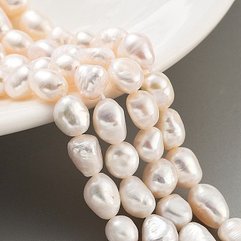 Natural Cultured Freshwater Pearl Beads Strands, Two Sides Polished, Grade 3A+, White, 6~7mm, Hole: 0.6mm, about 23pcs/strand, 6.69''(17cm)