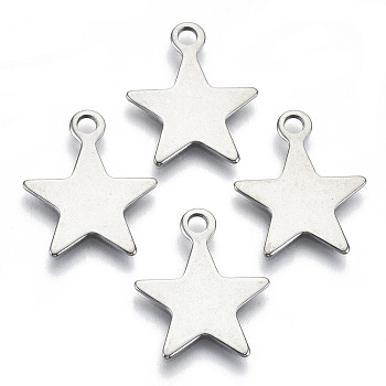 201 Stainless Steel Pendants, Laser Cut, Stamping Blank Tag, Star, Stainless Steel Color, 17x14x0.7mm, Hole: 1.8mm