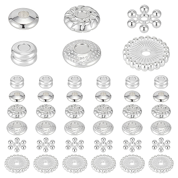 300Pcs 6 Styles DIY Beads Kits, including Alloy & Brass Spacer Beads, Silver, 4~12x1.8~3mm, Hole: 1~2.5mm, 50pcs/style