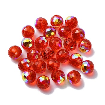 AB Color Plated Glass Beads, Faceted Round, Red, 8x7mm, Hole: 1.5mm