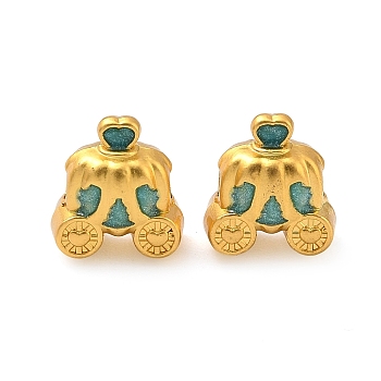 Alloy Enamel Beads, Pumpkin Carriage, Matte Gold Color, Dark Turquoise, 11x10x7mm, Hole: 2mm
