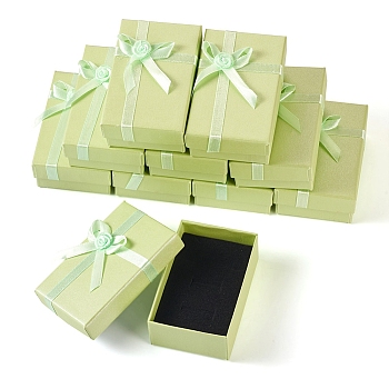 Cardboard Paper Jewelry Set Boxes, Rectangle with Bowknot, Pale Green, 5.05x8x2.7cm