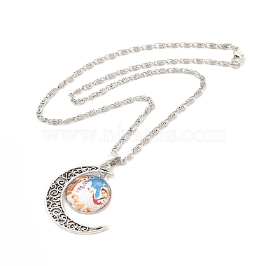 Glass Religion Fairy with Crescent Moon Pendant Necklace(NJEW-P270-01D)-2