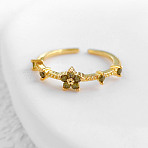 Flower Brass Micro Pave Cubic Zirconia Adjustable Cuff Rings, Golden, Olive, Inner Diameter: Adjustable(FS-WG8B47C-08)