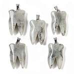 Natural Labradorite Pendants, Tooth Charms with Stainless Steel Color Stainless Steel Findings, 39.5~40x19~19.5x8~8.5mm, Hole: 3.5x6.5mm(G-G115-01B)