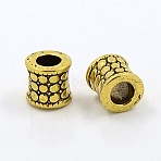 Large Hole Beads, Tibetan Silver European Beads, Column, Lead Free, Nickel Free and Cadmium Free, Antique Golden, about 8.5mm long, 8mm wide, hole: 5mm(GLFH10273Y-NF)