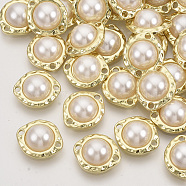 Light Gold Plated Alloy Links connectors, with ABS Plastic Imitation Pearl Beads, Half Round, Creamy White, 13x11.5x5mm, Hole: 1.4mm(X-PALLOY-N150-18)