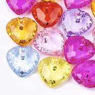Transparent Acrylic Pendants, Faceted, Heart, Mixed Color, 29.5x29x12.5mm, Hole: 3.5mm, about 88pcs/500g(TACR-S133-015)