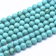 Natural Howlite Round Beads Strands, Dyed, Medium Turquoise, 6mm, Hole: 1mm, about 64pcs/strand, 15.7 inch(40cm)(X-TURQ-G148-03-6mm)