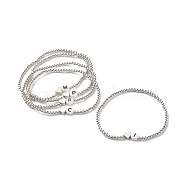 Heart and Random Letter Beads Stretch Bracelet for Teen Girl Women, Acrylic & Brass Beads Bracelet , Silver, Inner Diameter: 2-1/4 inch(5.6cm)(BJEW-JB06996)