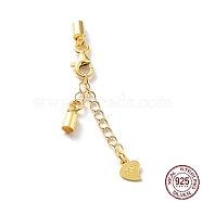 925 Sterling Silver Curb Chain Extender, End Chains with Lobster Claw Clasps and Cord Ends, Heart Chain Tabs, with S925 Stamp, Golden, 23.5mm(STER-G039-03D-G)