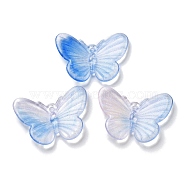 Transparent Acrylic Pendants, with Glitter, Butterfly, Dodger Blue, 20x26x3mm, Hole: 1.4mm(OACR-H116-07A)