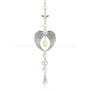 Glass Cone & Alloy Wing Big Pendant Decorations, with Glass Beads and 304 Stainless Steel Cable Chains, for Home Decorations, Antique Silver, 360mm(HJEW-TA00067)