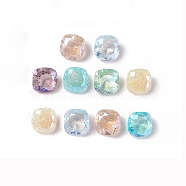 Crackle Moonlight Style Glass Rhinestone Cabochons, Pointed Back, Square, Mixed Color, 8x8x4mm(RGLA-J021-B-IO)