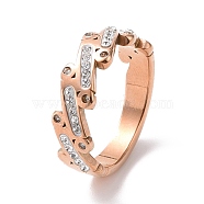 Crystal Rhinestone Oval Bar Finger Ring, Ion Plating(IP) 304 Stainless Steel Jewelry for Women, Rose Gold, US Size 7(17.3mm)(RJEW-D120-04B-RG)