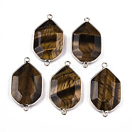 Natural Tiger Eye Links Connectors, with Light Gold Tone Brass Findings, Faceted Polygon, 40.5x23x6mm, Hole: 2mm(G-T131-48G-01)