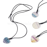 Natural Fluorite Pendant Necklace with Cowhide Leather Cords, Mixed Shape, 14.17~28.74 inch(36~73cm)(NJEW-JN04463)