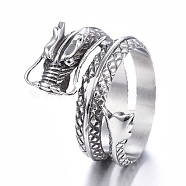 316 Surgical Stainless Steel Wide Band Rings, Dragon, Antique Silver, 19mm(RJEW-F054-03AS-19mm)