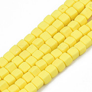 Handmade Polymer Clay Beads Strands, Cube, Yellow, 4x4x4mm, Hole: 1.4mm, about 89~91pcs/strand, 15.55 inch~15.94 inch(39.5~40.5cm)(X-CLAY-N008-061-07)