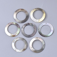 Black Lip Shell Pendants, Ring, Gray, 30x0.6~2mm, Hole: 1.2mm(SSHEL-S251-30)