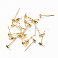 304 Stainless Steel Stud Earring Settings, with Loop, For Pointed Back Rivoli Rhinestone, Real 24K Gold Plated, 6x4mm, Tray: 3.5mm, Hole: 1mm, Pin: 0.8mm(STAS-H558-09G)