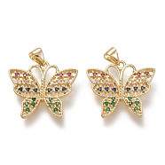 Brass Micro Pave Cubic Zirconia Pendants, Butterfly, Colorful, Real 18K Gold Plated, Clear, Real 18K Gold Plated, 20.5x24.8x2.5mm, Hole: 3.5x5mm(ZIRC-F116-05-G)